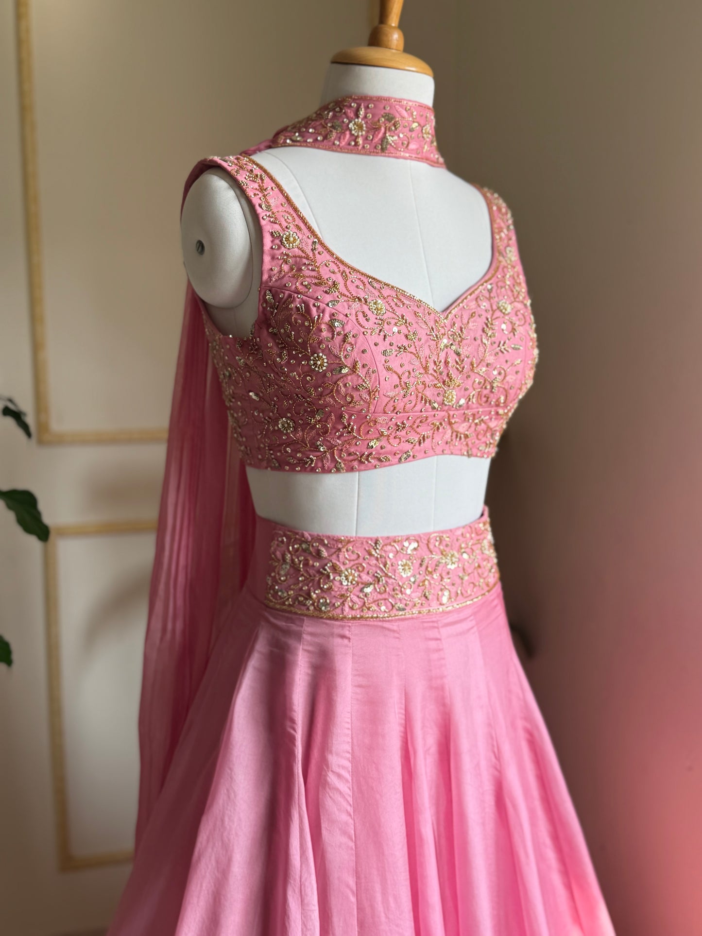 Ethereal Rosé Lehenga, embroidery details