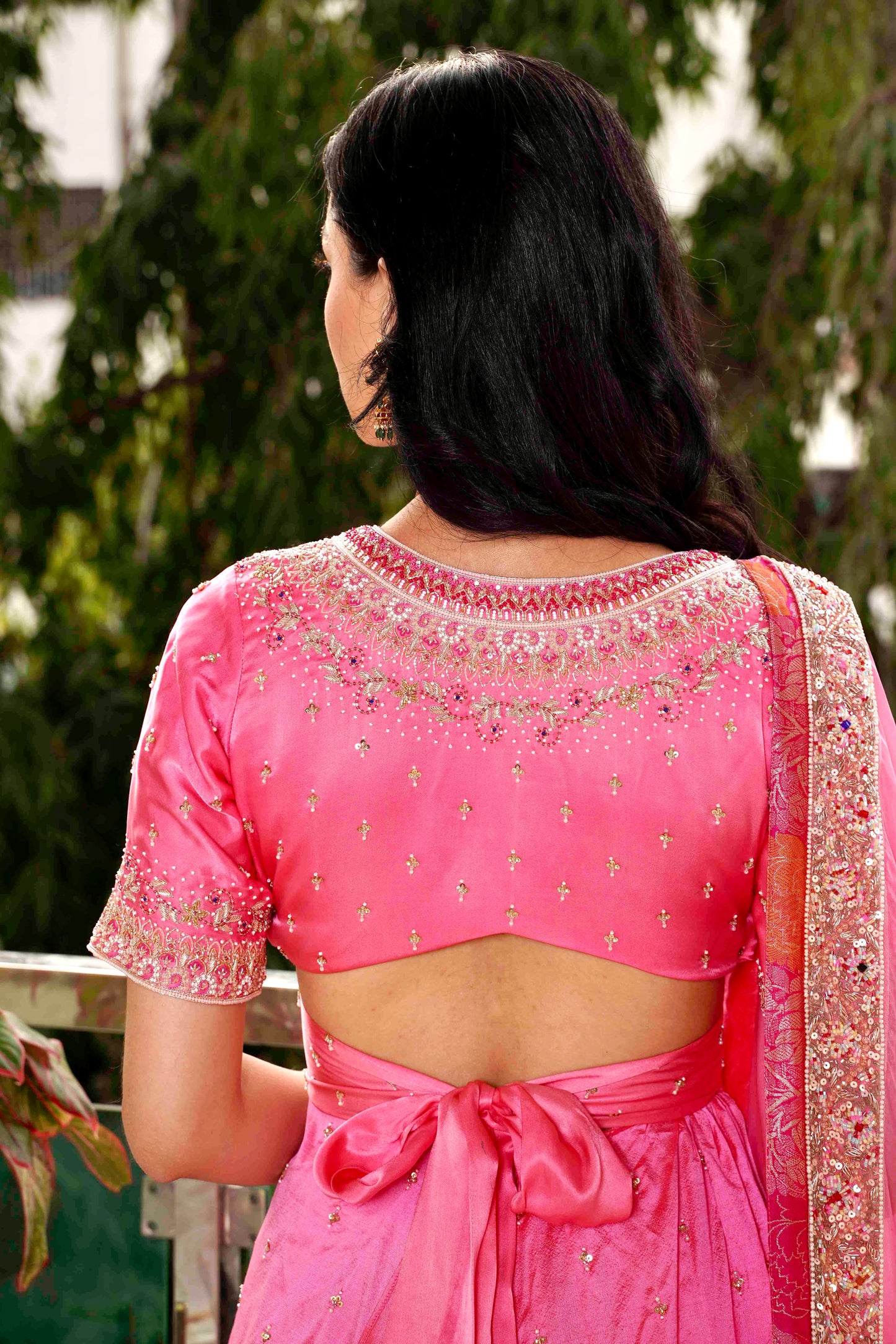 Zarina Ember Lehenga, back embroidery