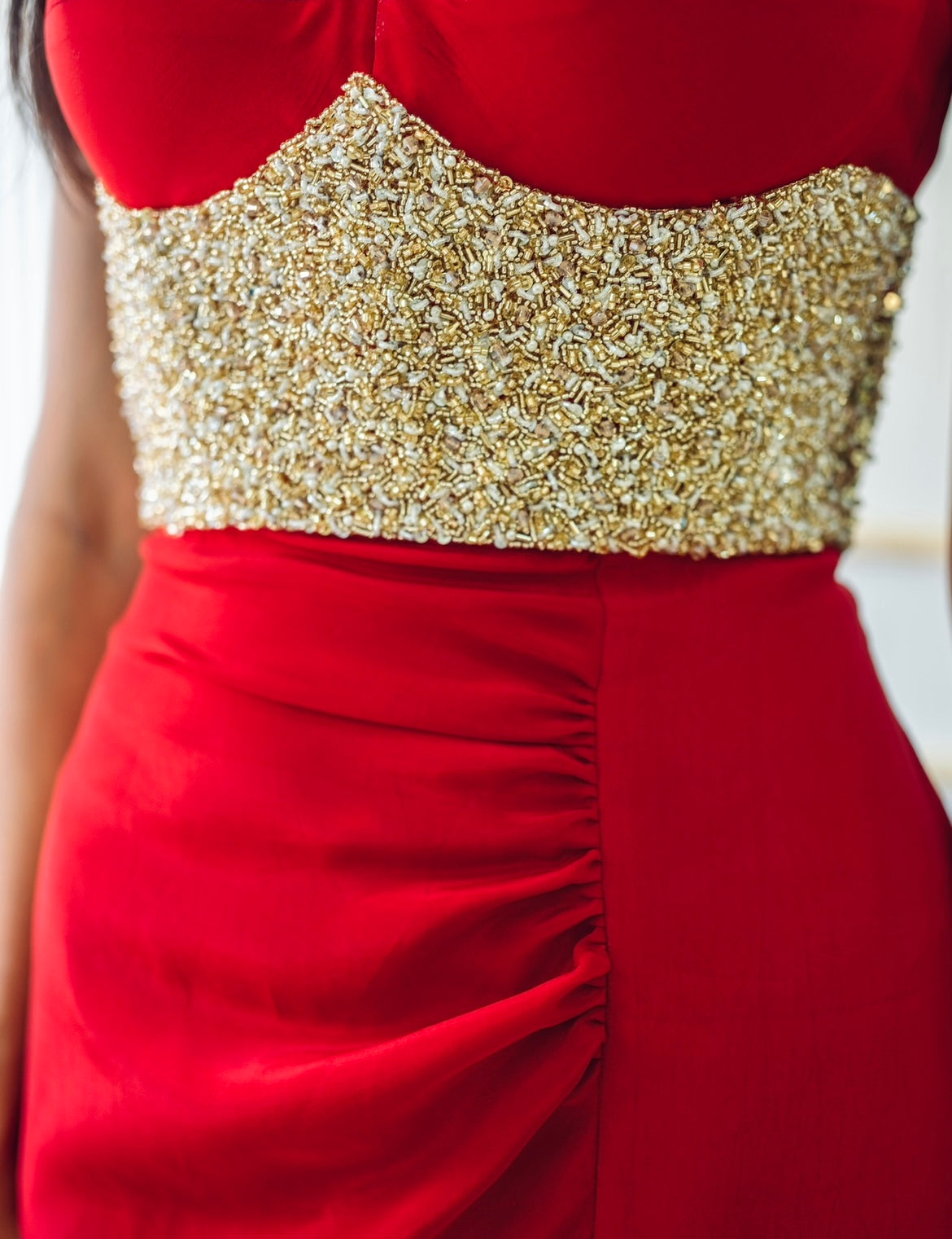 Amelia Rose Gown - Red, embroidery details