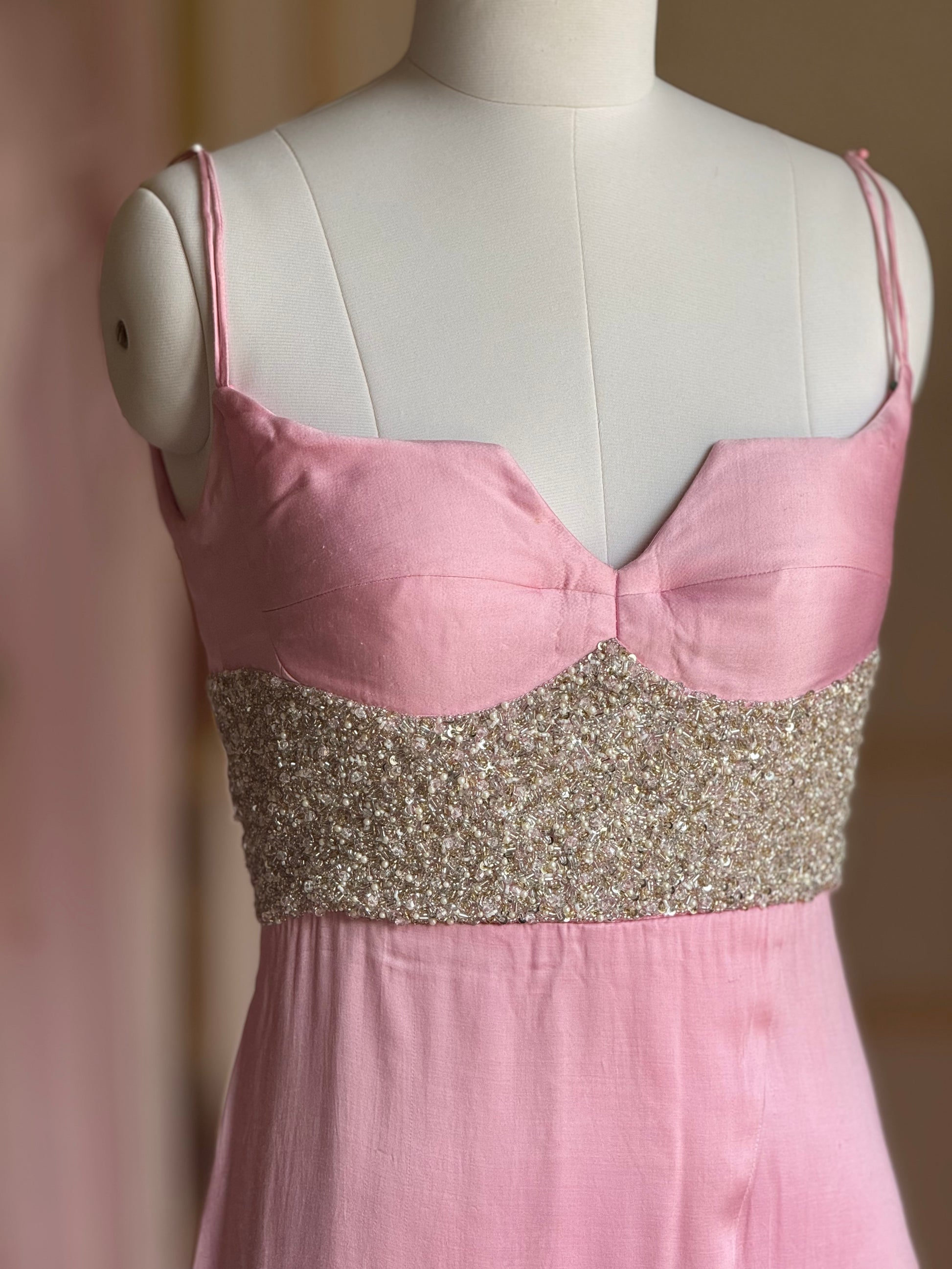 Amelia Rose – Light Pink Embroidered Shrug Set, dress embroidery details