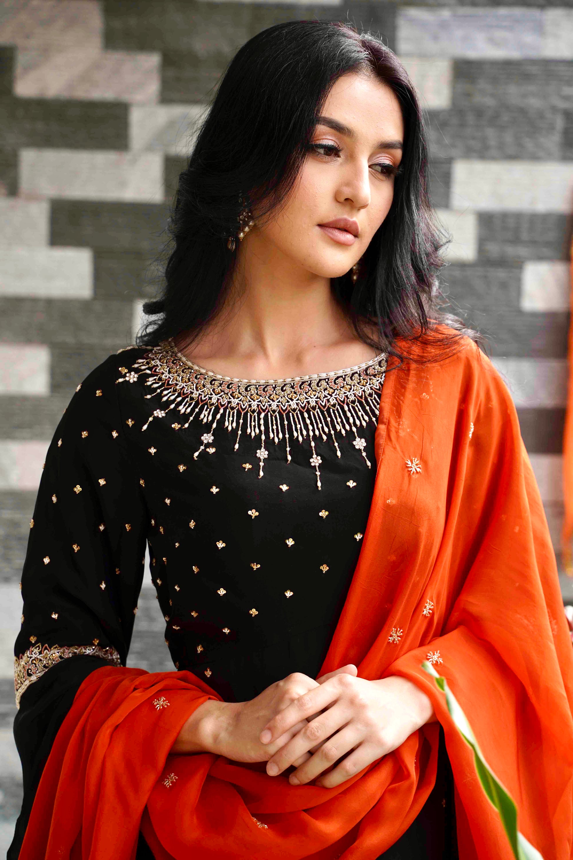 Ornate Contrast Ensemble - Black embroidery details two