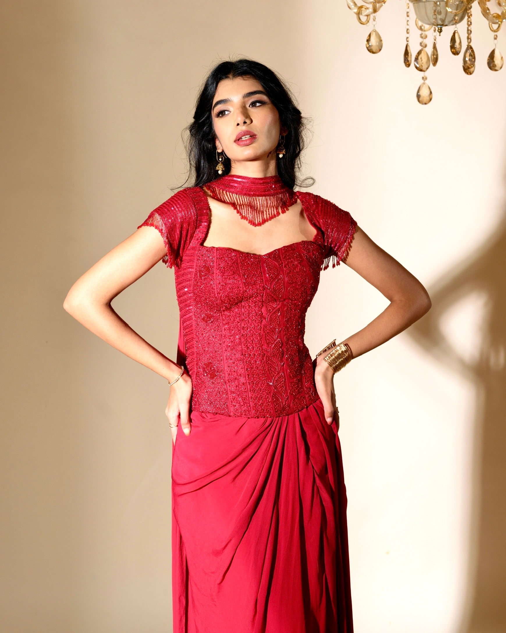 Crimson Corset Ensemble – Structured corset – NANDINI