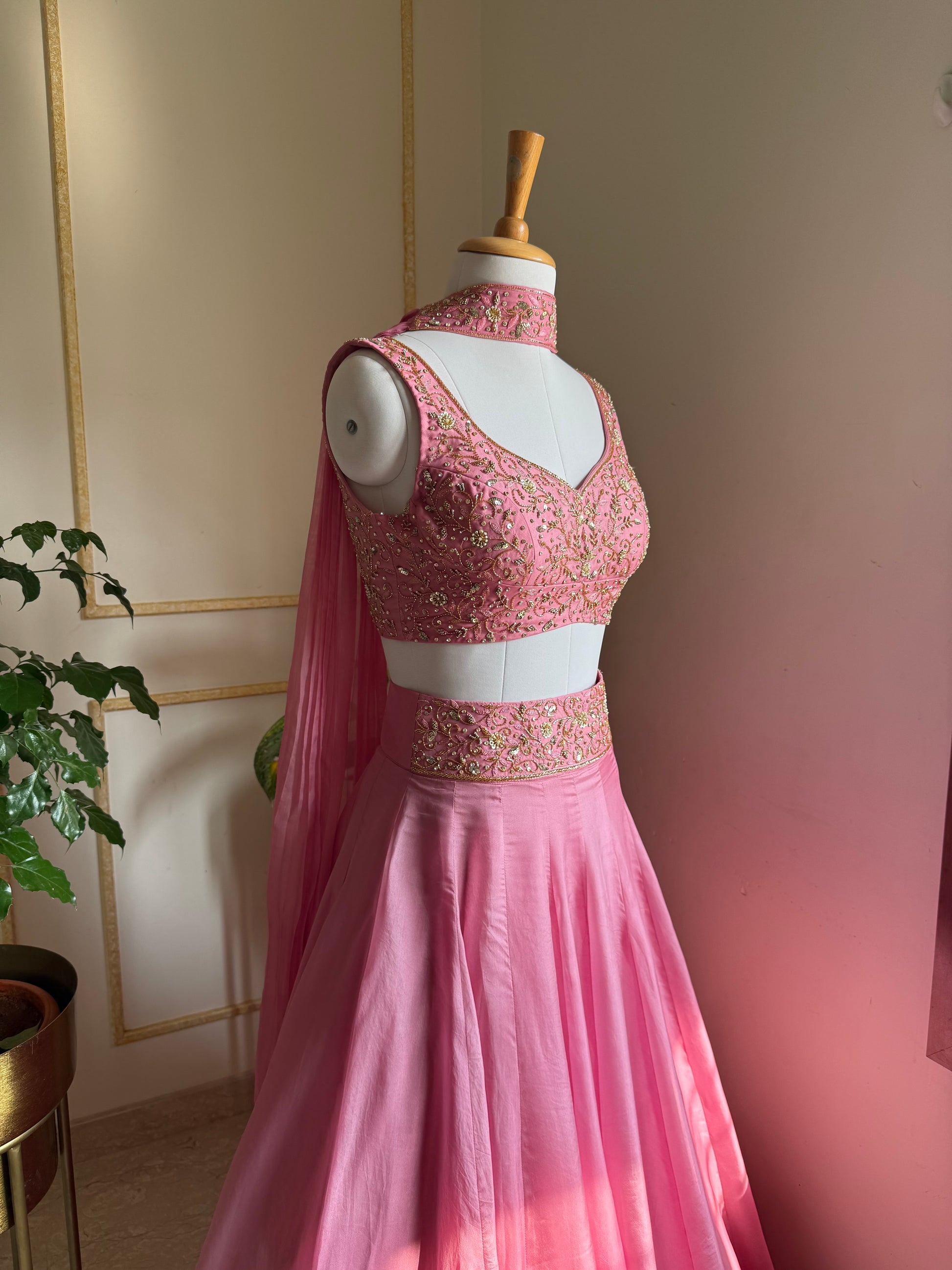 Ethereal Rosé Lehenga, close-up embroidery details