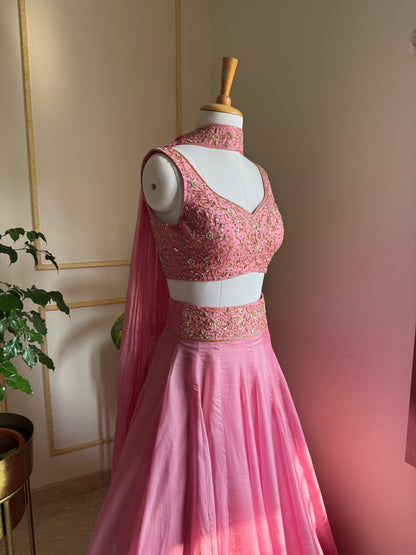 Ethereal Rosé Lehenga, close-up embroidery details