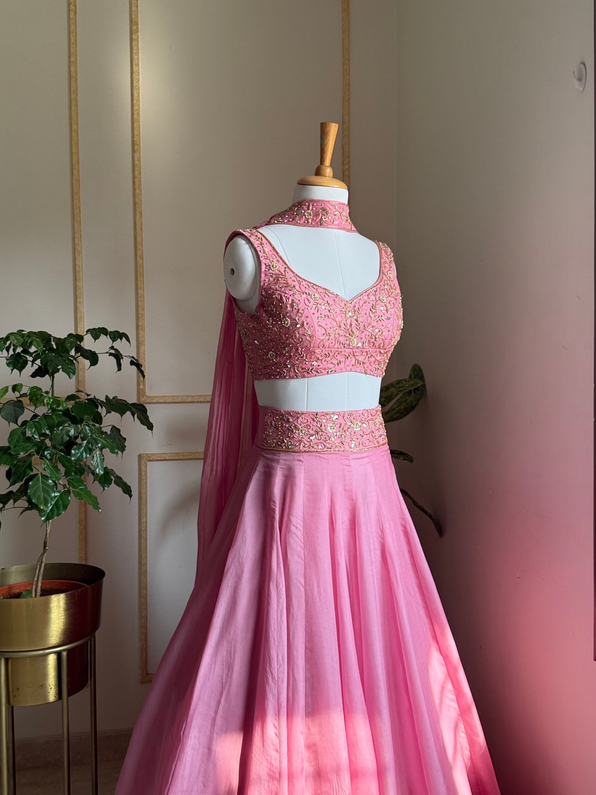 Ethereal Rosé Lehenga, close-up fabric details