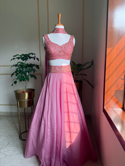 Ethereal Rosé Lehenga, front pose two