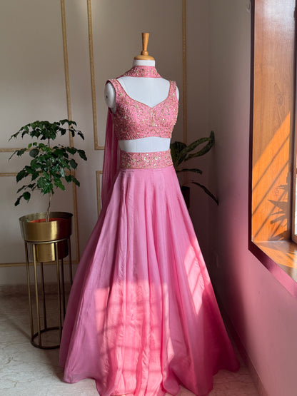 Ethereal Rosé Lehenga, full front