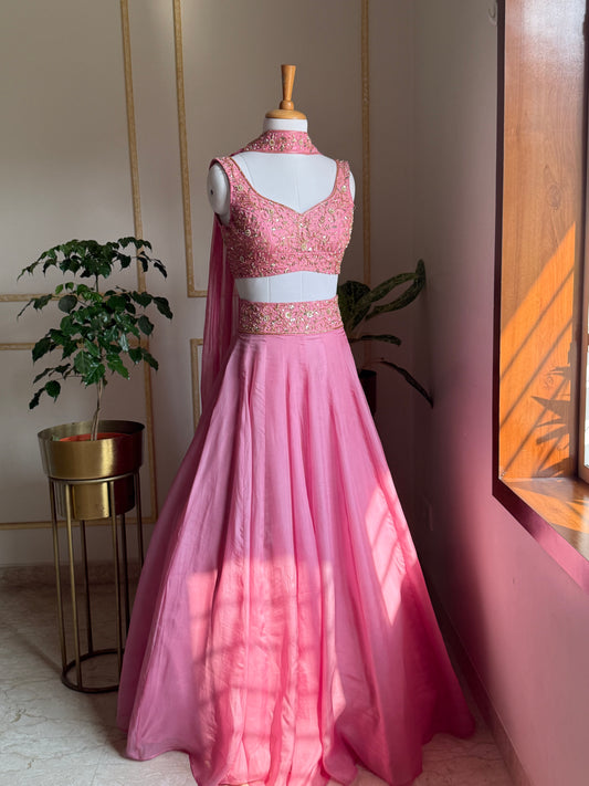 Ethereal Rosé Lehenga, full front