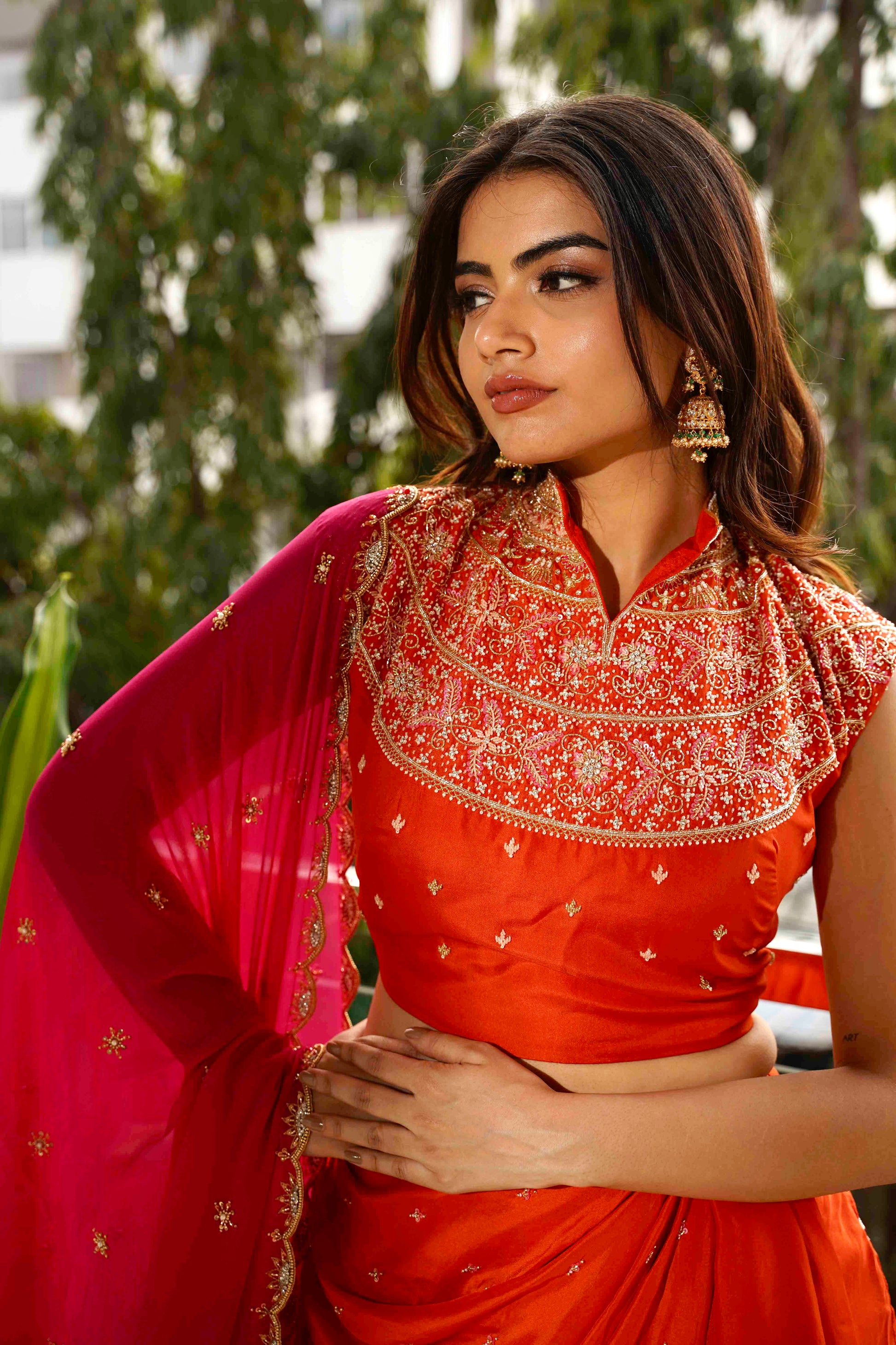 Lyanna Sunset Lehenga, embroidery details, front