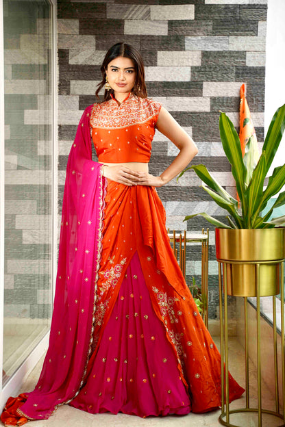 Lyanna Sunset Lehenga, front pose, two