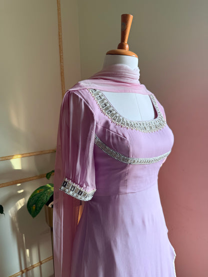 Moonlit Lilac Kurti, embroidery details, side pose
