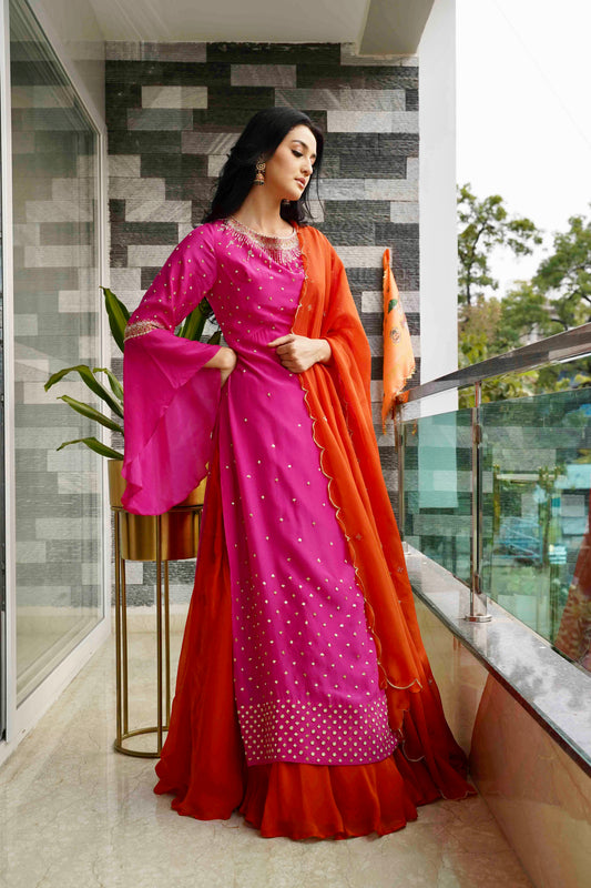 Ornate Contrast Ensemble - Pink, front pose