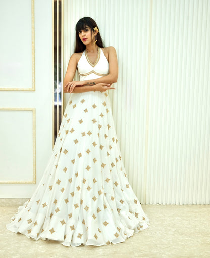 ivory amber designer gown, front second pose